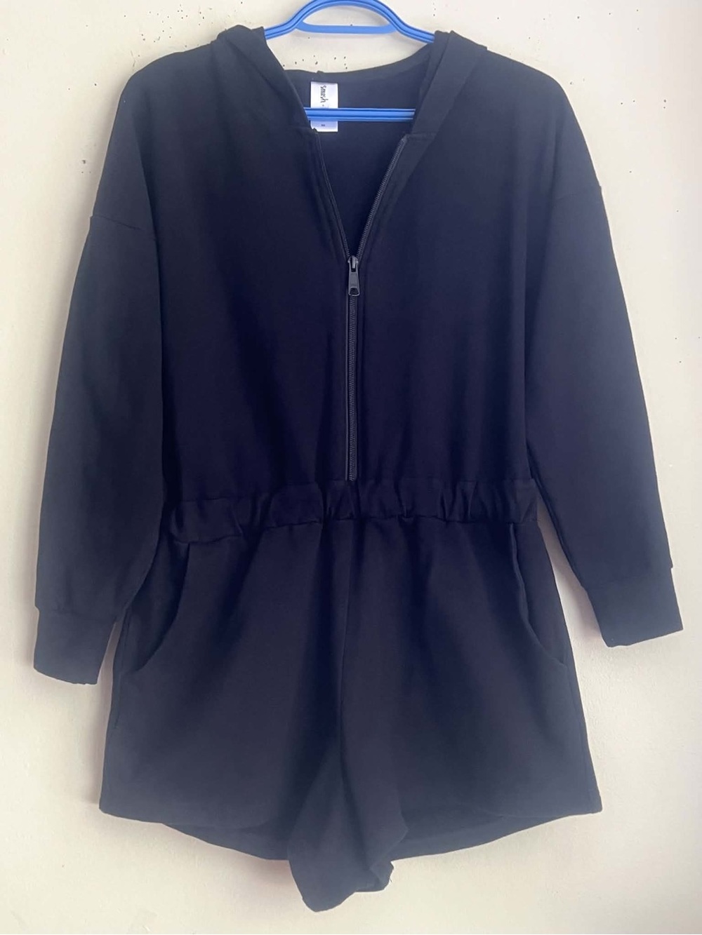 Smash + Tess Black Hooded Half-Zip Romper